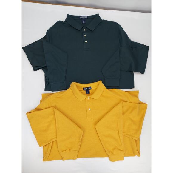 Lands End Men's Long Sleeve Polo Shirts Lot of 2 Green & Butterscotch XLT 46-48 - Picture 2 of 11